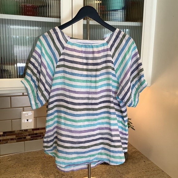 Talbots Linen Striped Women's Top Size Medium - Picture 3 of 8